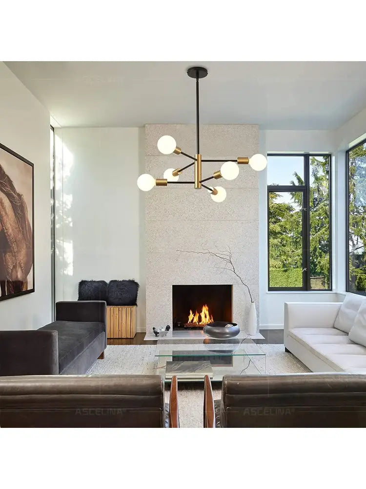 Modern black & brass stylish hanging chandelier dining room light