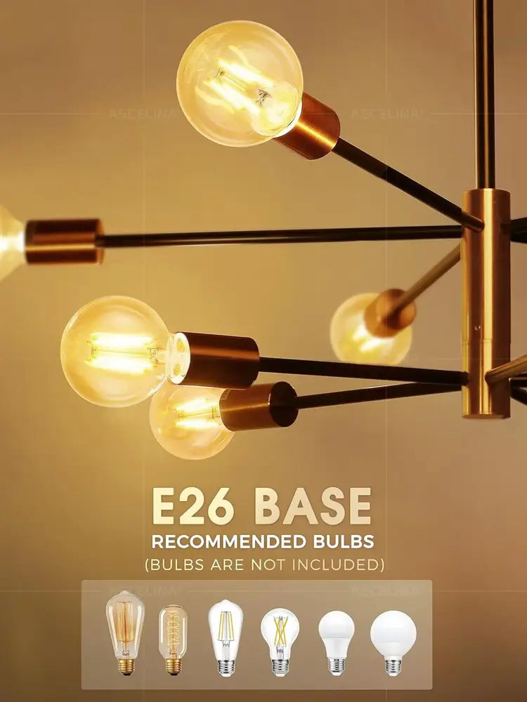 Modern black & brass stylish hanging chandelier dining room light