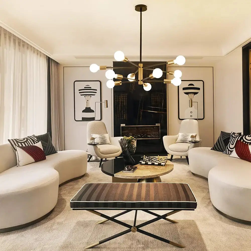 Modern black & brass stylish hanging chandelier dining room light