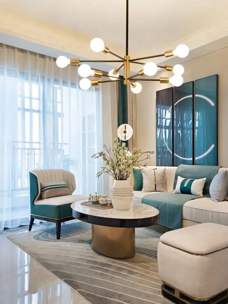 Modern black & brass stylish hanging chandelier dining room light