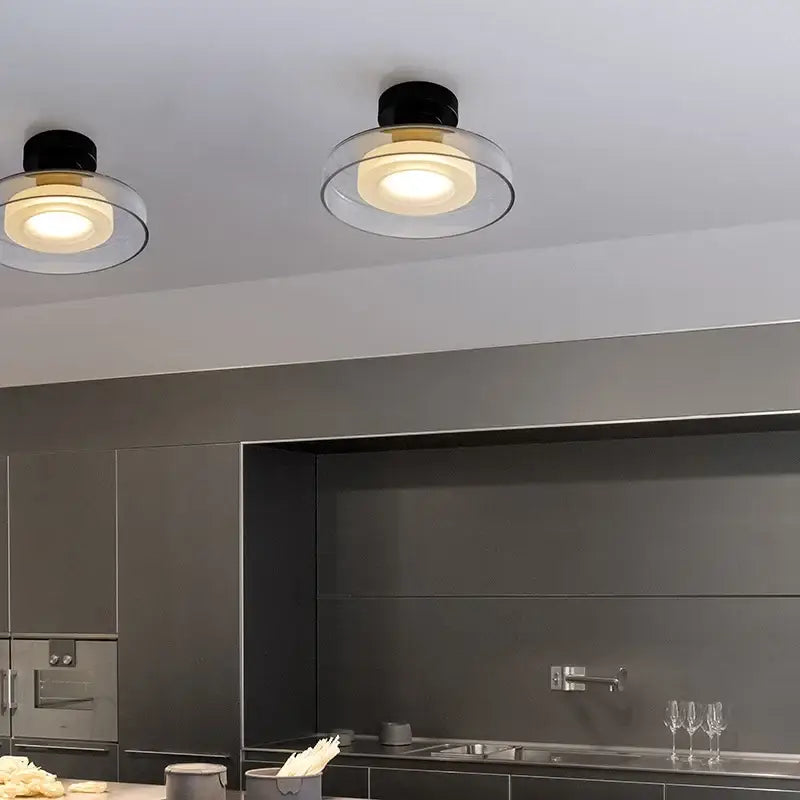 Modern circular gray glass led wall lamp bedroom sconces
