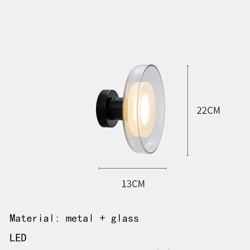 Modern circular gray glass led wall lamp bedroom sconces