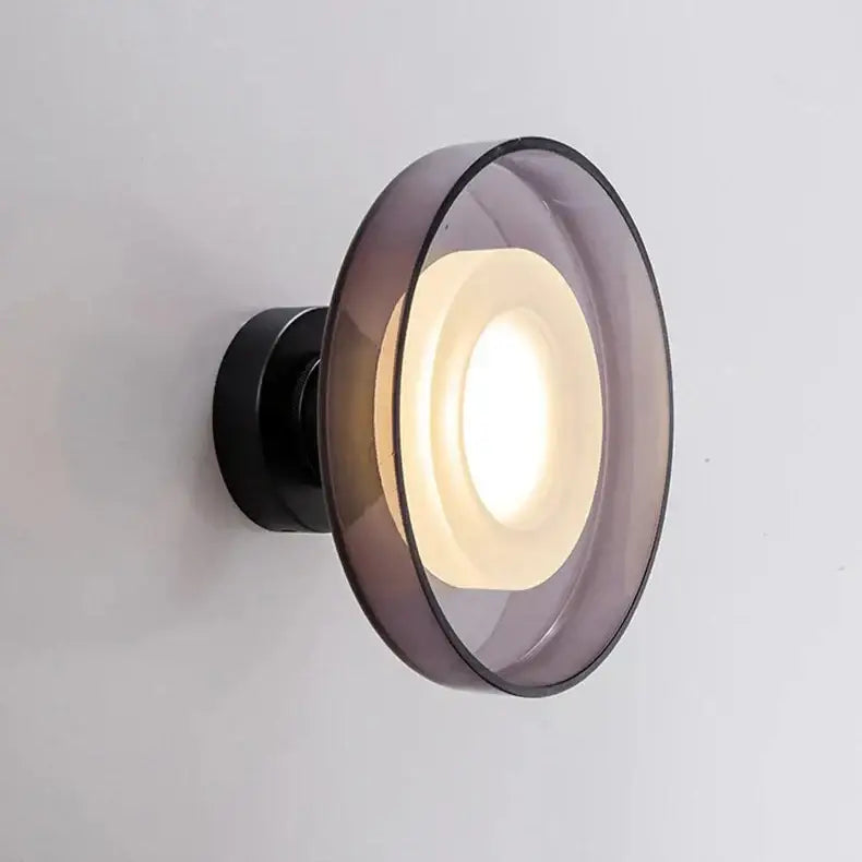 Modern circular gray glass led wall lamp bedroom sconces