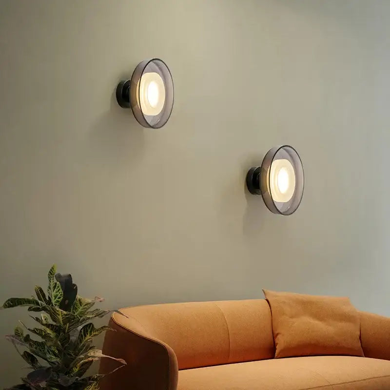 Modern circular gray glass led wall lamp bedroom sconces
