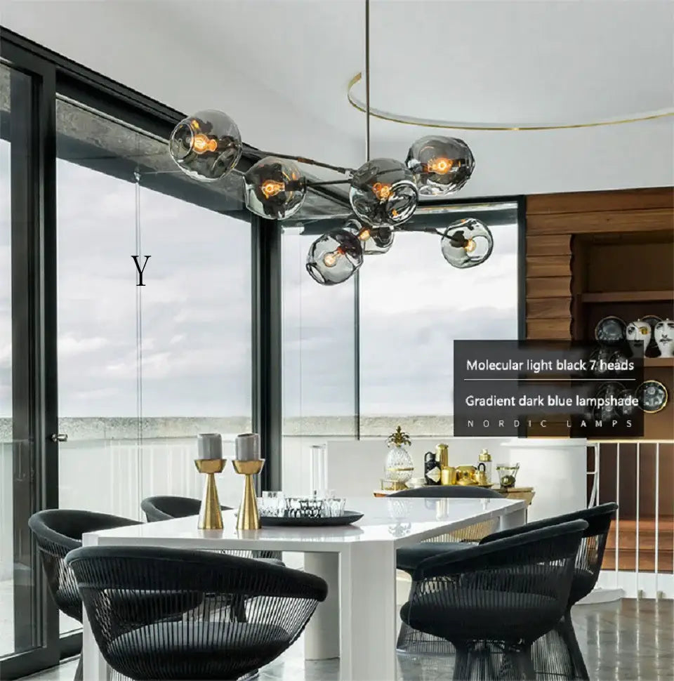 Stylish nordic amber glass chandelier for living room and dining