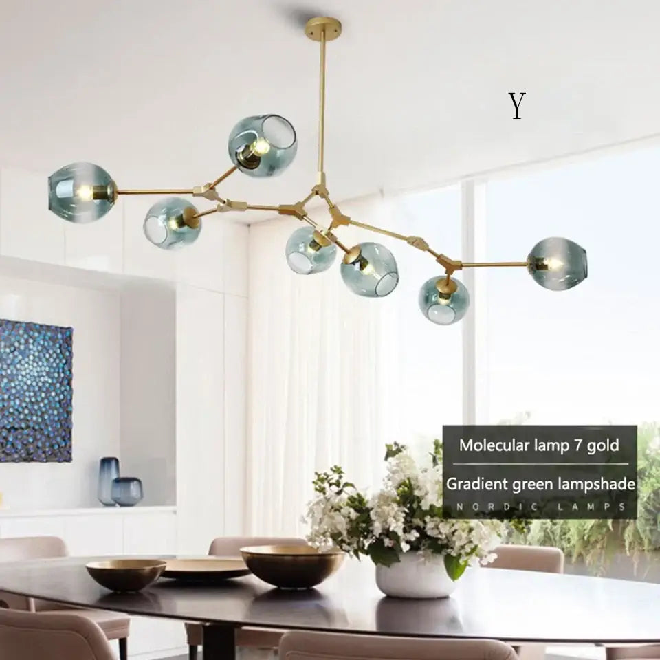Stylish nordic amber glass chandelier for living room and dining
