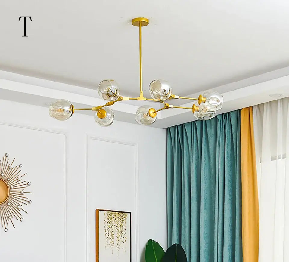 Stylish nordic amber glass chandelier for living room and dining