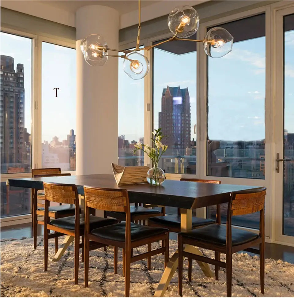 Stylish nordic amber glass chandelier for living room and dining