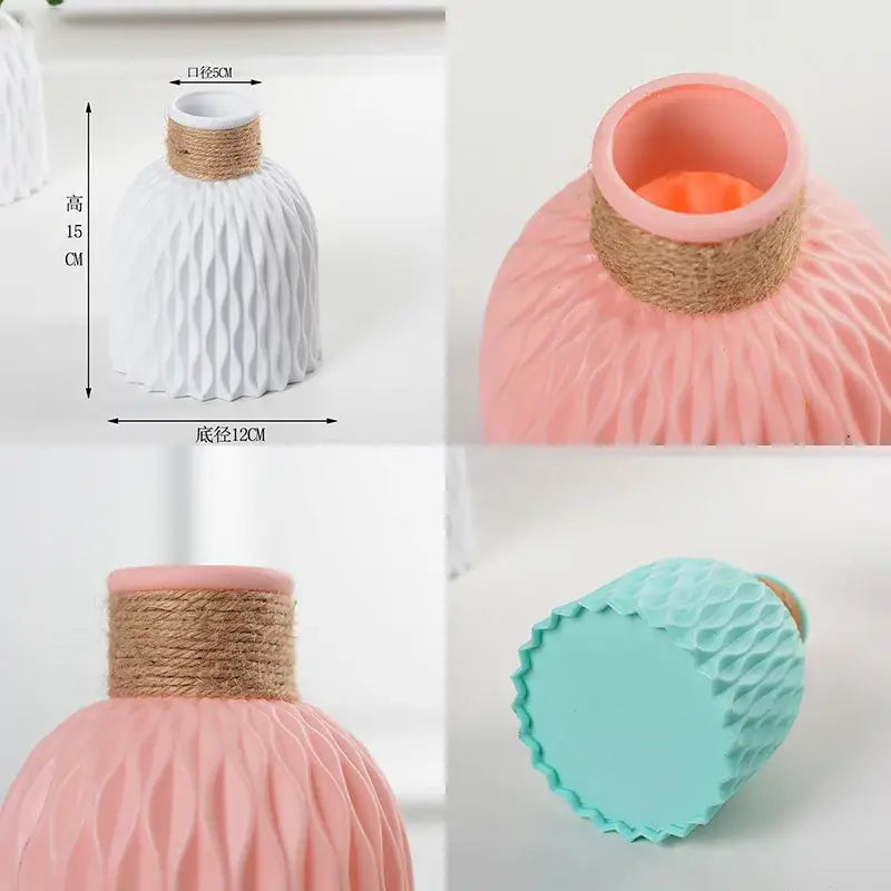 Modern ribbed pastel flower vase living room ceramic decor