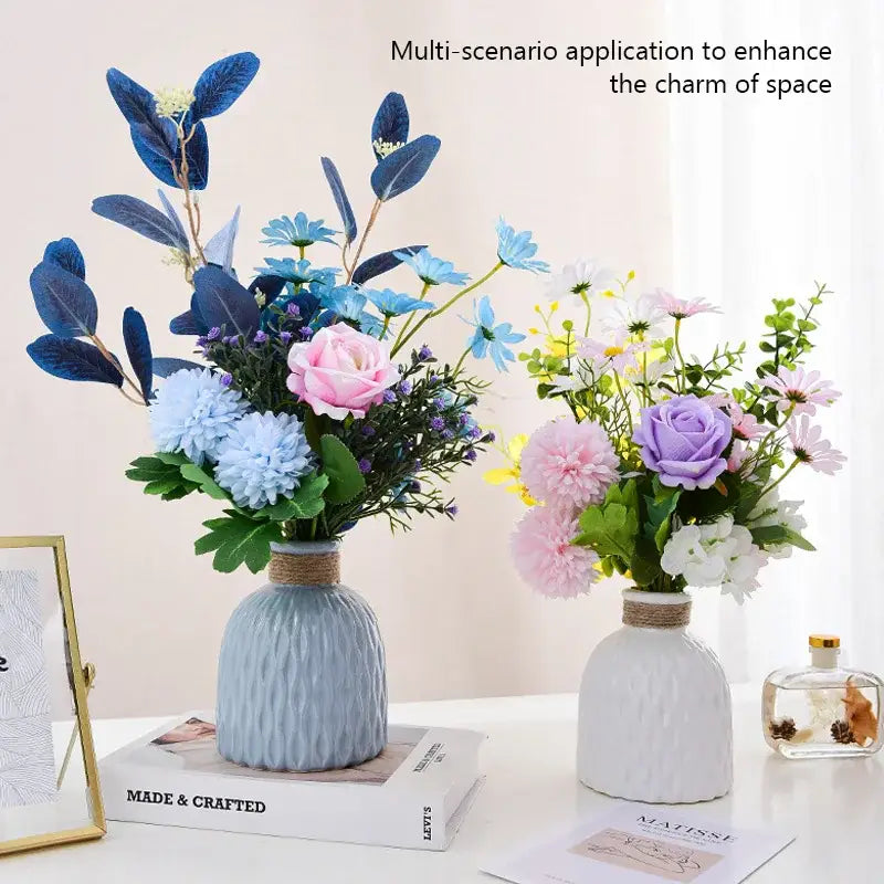 Modern ribbed pastel flower vase living room ceramic decor