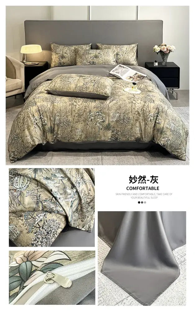 Pastel floral satin silk duvet cover set bedroom bedding