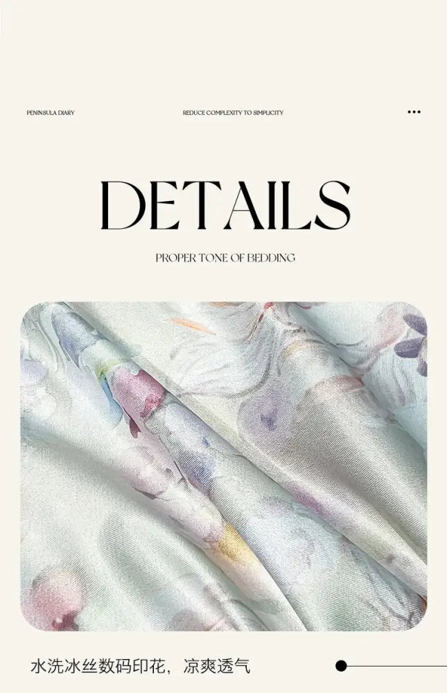 Pastel floral satin silk duvet cover set bedroom bedding