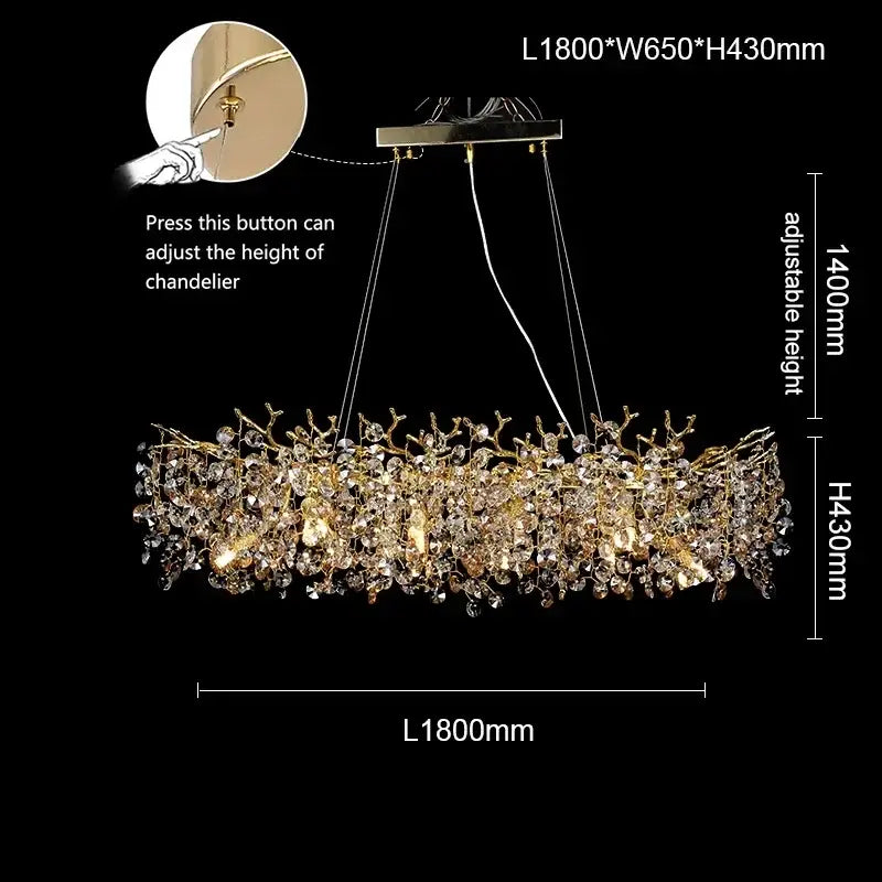 Golden sunflower crystal chandelier dining room branching light