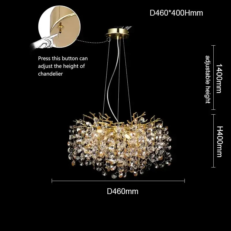Golden sunflower crystal chandelier dining room branching light