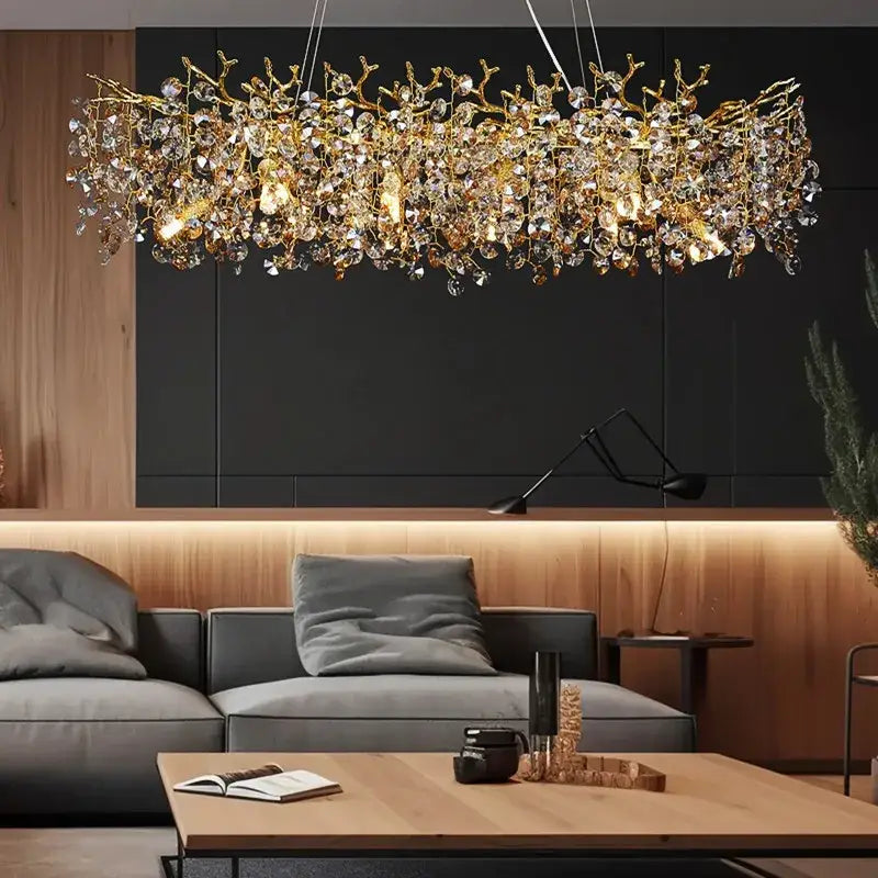 Golden sunflower crystal chandelier dining room branching light