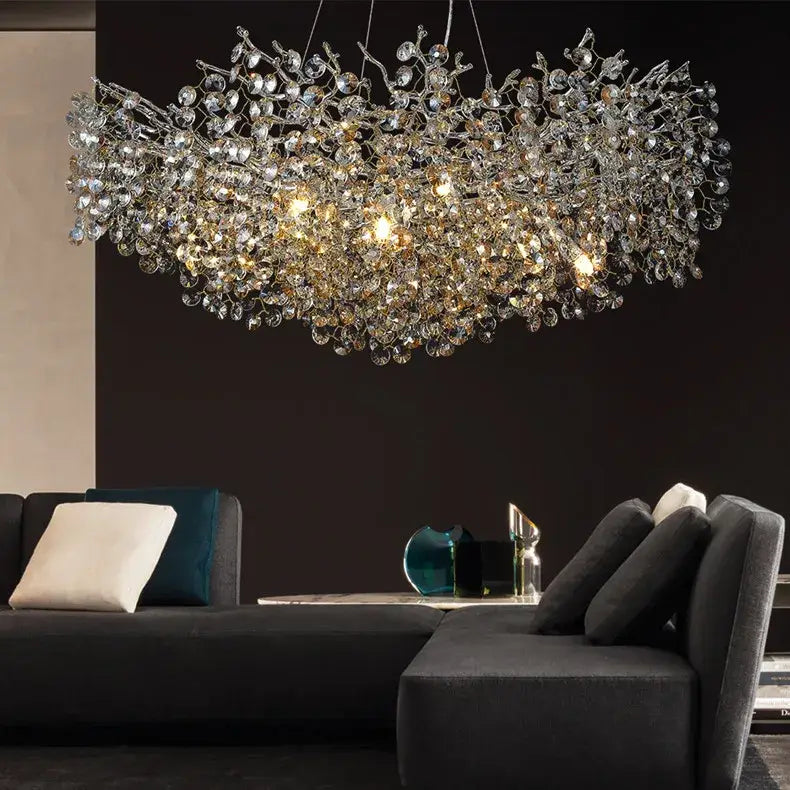 Golden sunflower crystal chandelier dining room branching light
