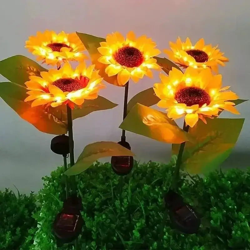 Pink & yellow sunflower solar garden lights garden decor