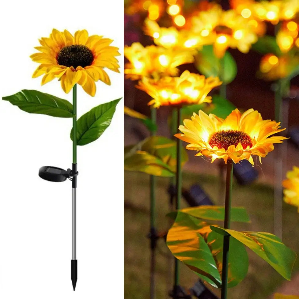 Pink & yellow sunflower solar garden lights garden decor