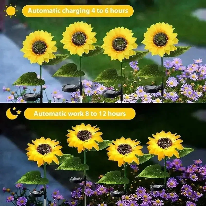Pink & yellow sunflower solar garden lights garden decor