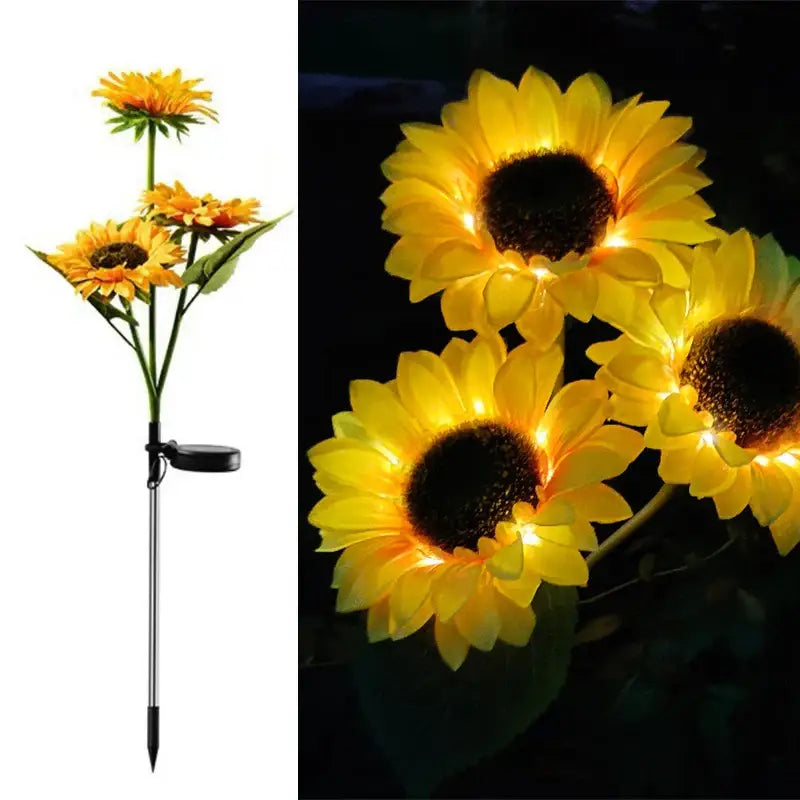 Pink & yellow sunflower solar garden lights garden decor