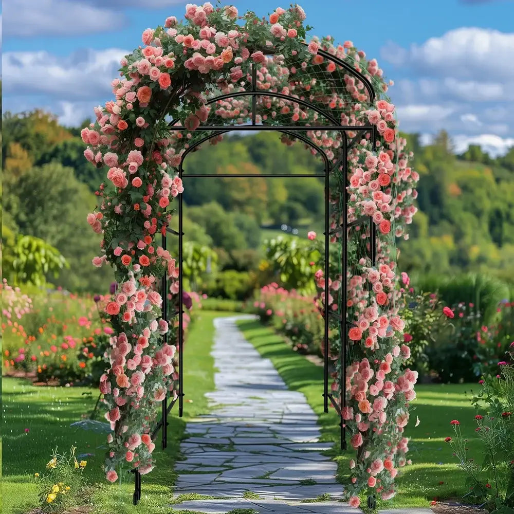 Tall black metal arched garden plant trellis garden decor