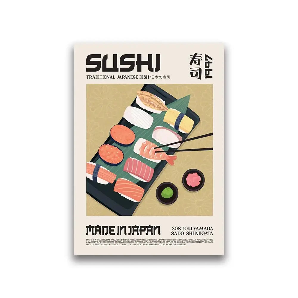 Minimalist sushi world cuisine canvas painting dining room wall art