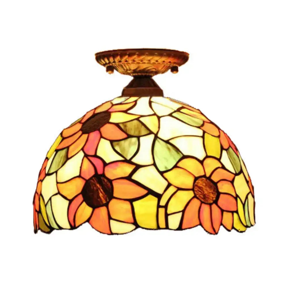Tiffany sunflower stained glass semi flush mount bedroom light