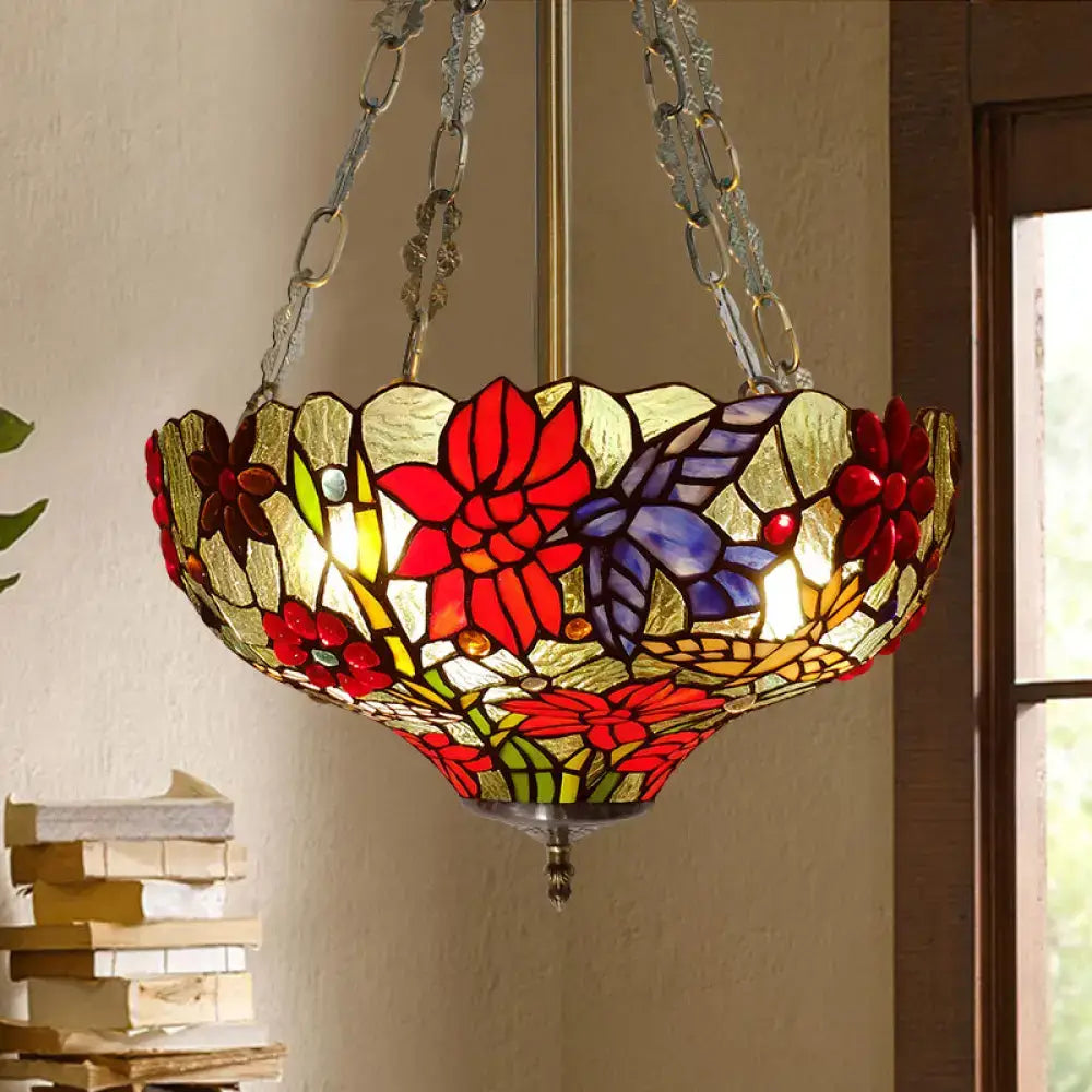 Tiffany stained glass red & purple semi flush ceiling light bedroom