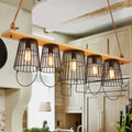 Industrial wood and black metal 5 light island pendant dining room