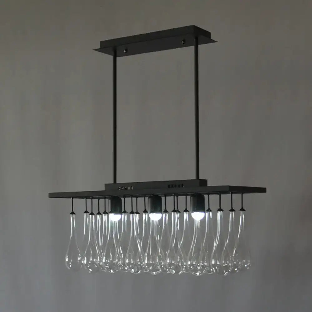 Traditional black island pendant light with crystal glass dining room