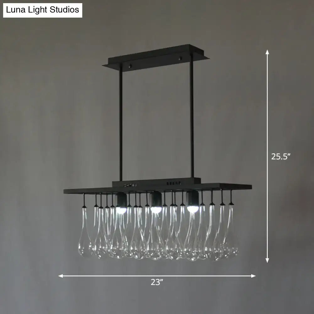 Traditional black island pendant light with crystal glass dining room