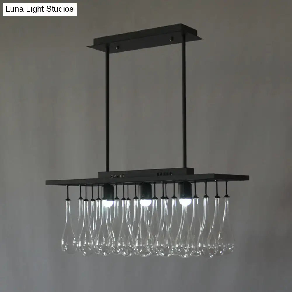 Traditional black island pendant light with crystal glass dining room