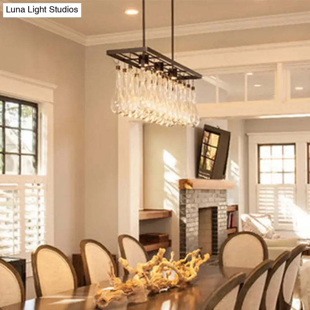 Traditional black island pendant light with crystal glass dining room
