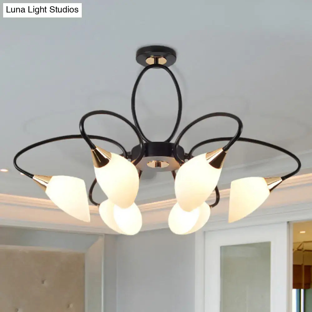 Traditional oval white glass chandelier black & gold living room light