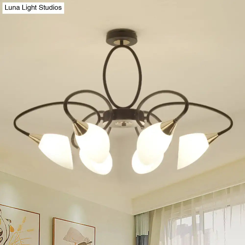Traditional oval white glass chandelier black & gold living room light