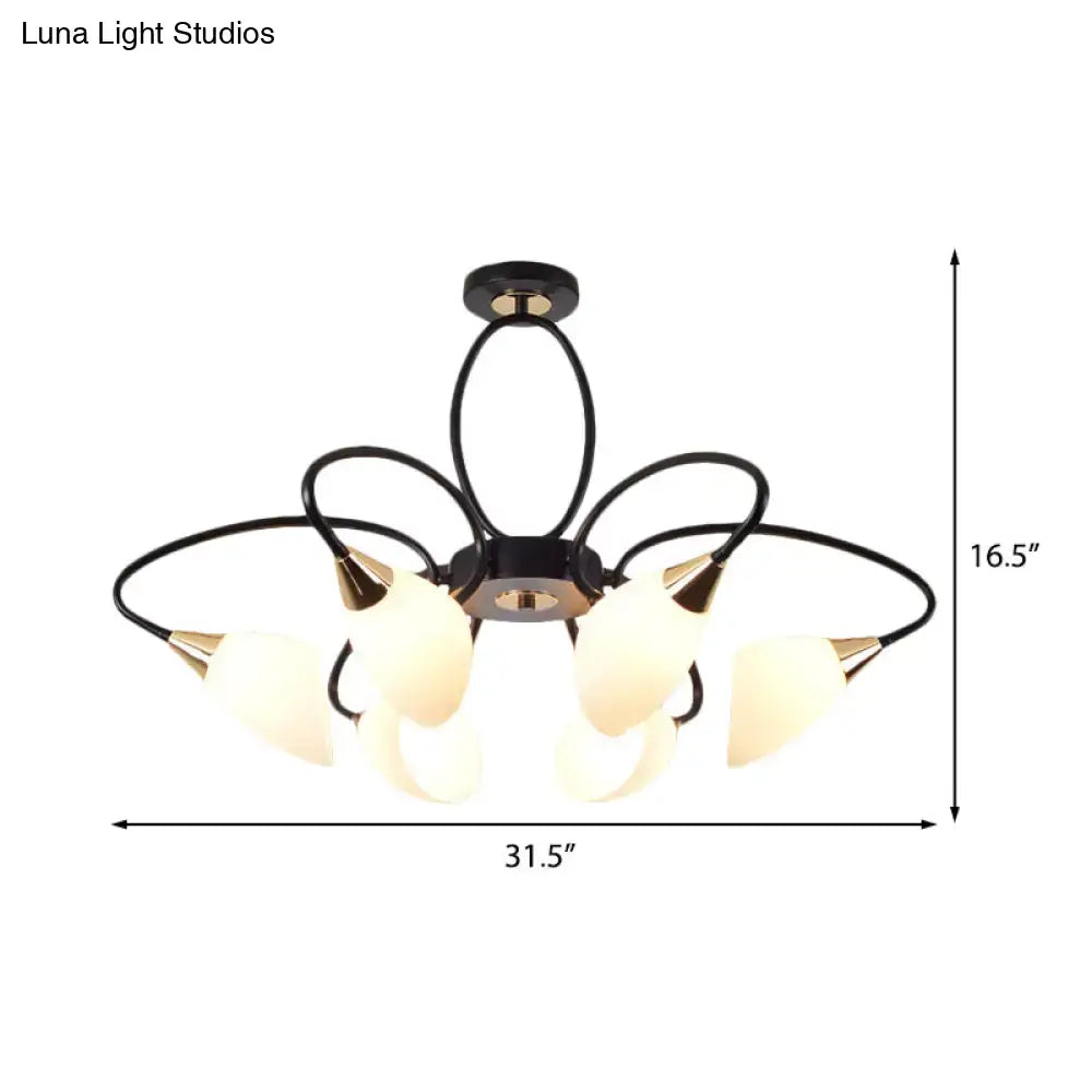 Traditional oval white glass chandelier black & gold living room light