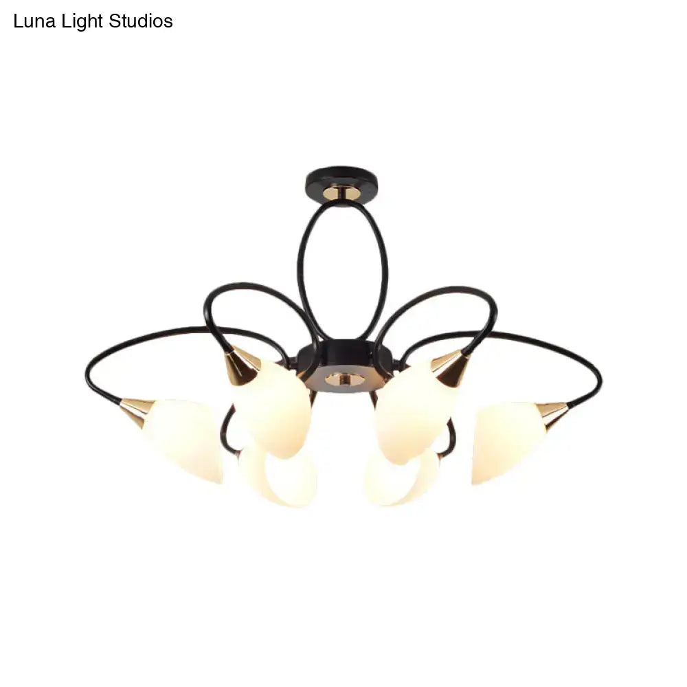 Traditional oval white glass chandelier black & gold living room light