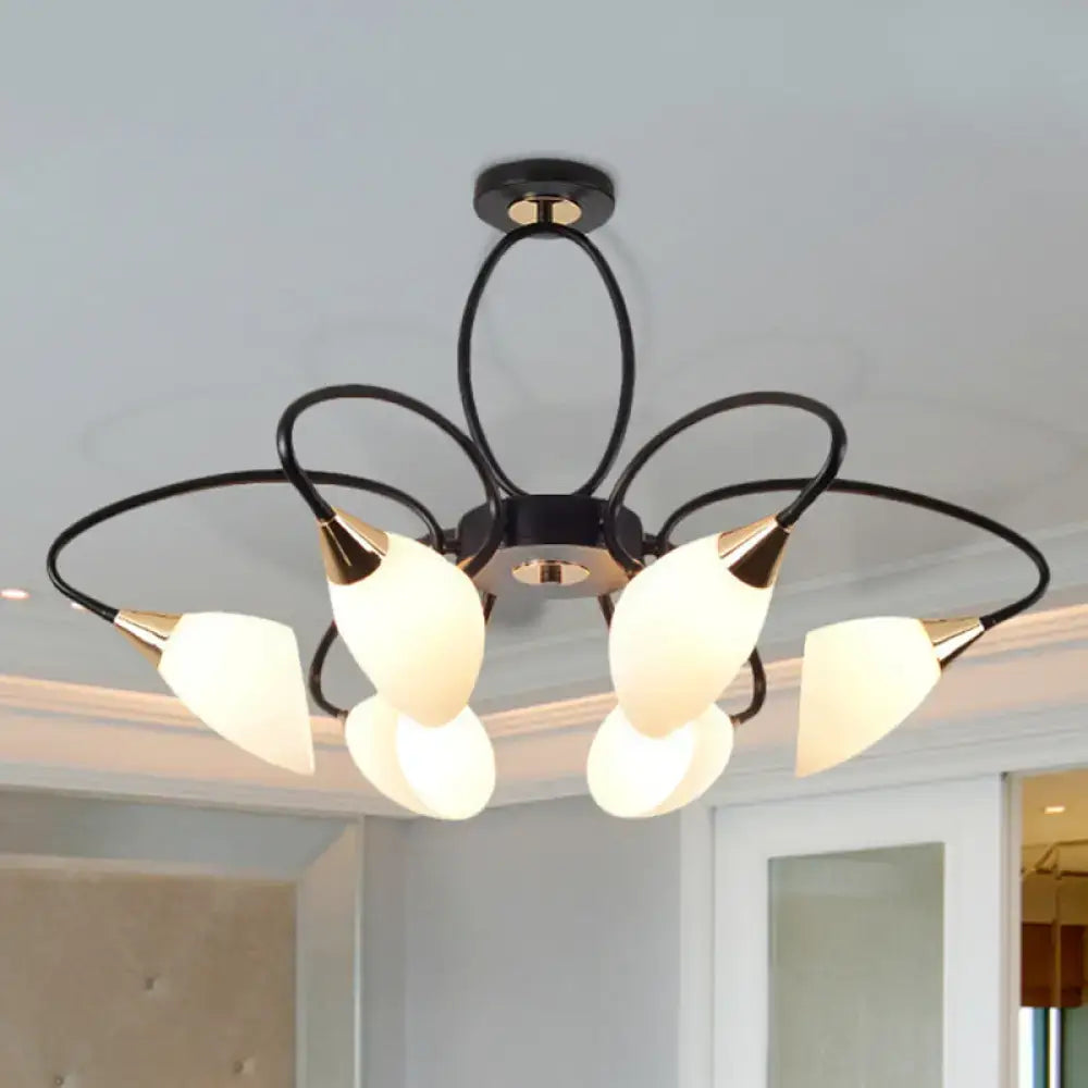 Traditional oval white glass chandelier black & gold living room light