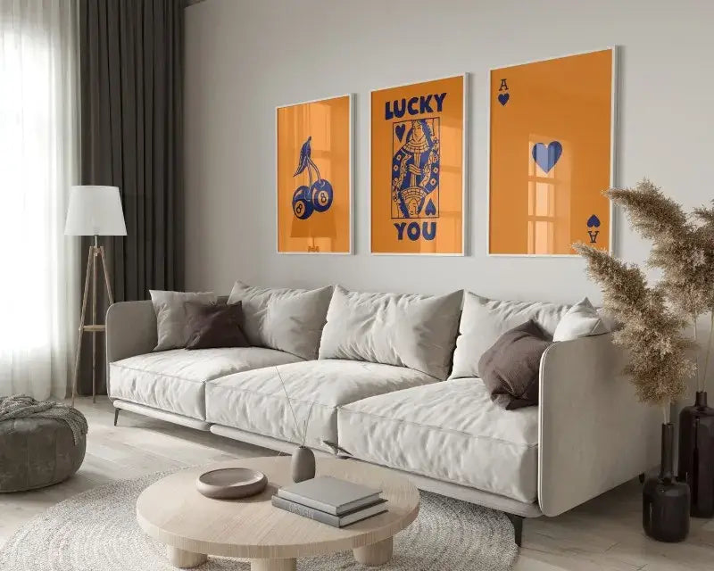 Retro green & cream queen of hearts wall art set living room decor