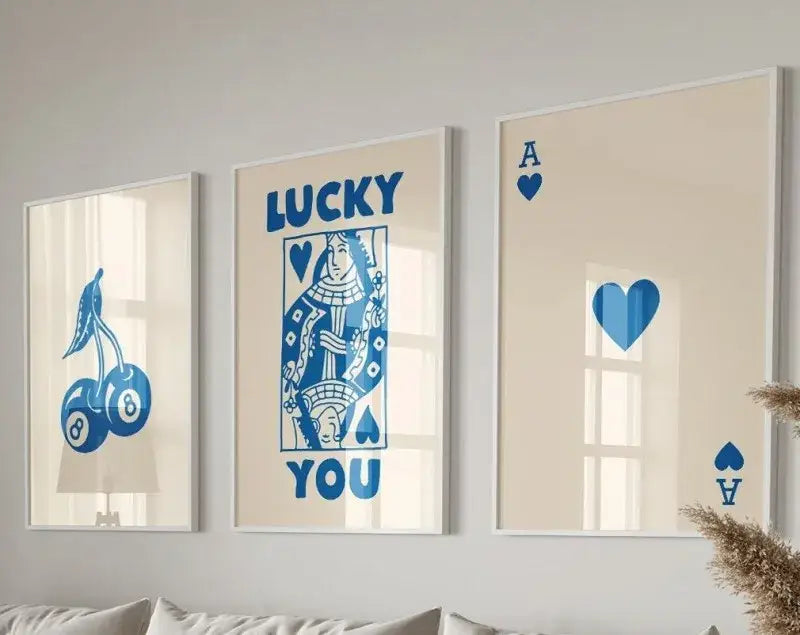 Retro black & pink playing card wall art posters – living room decor