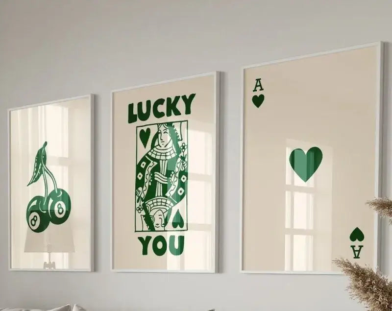 Retro black & pink playing card wall art posters – living room decor