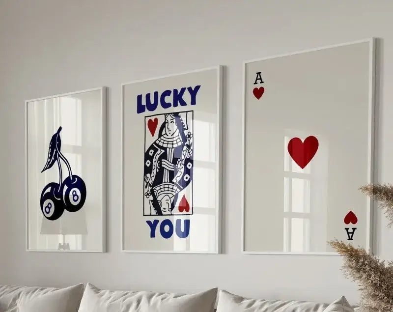 Retro black & pink playing card wall art posters – living room decor