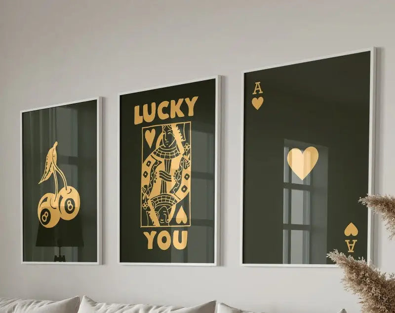 Retro black & pink playing card wall art posters – living room decor