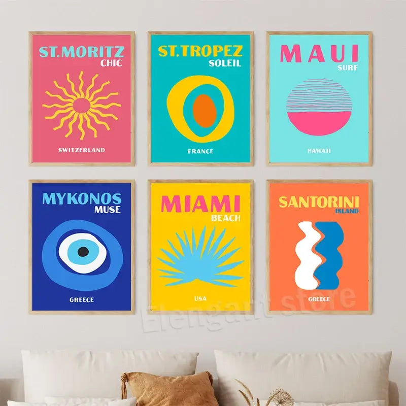 Tropical teal and orange bora bora travel posters art living room