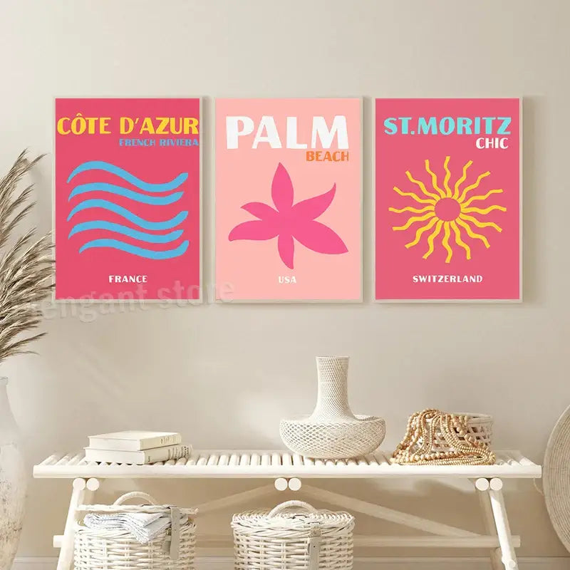 Tropical teal and orange bora bora travel posters art living room