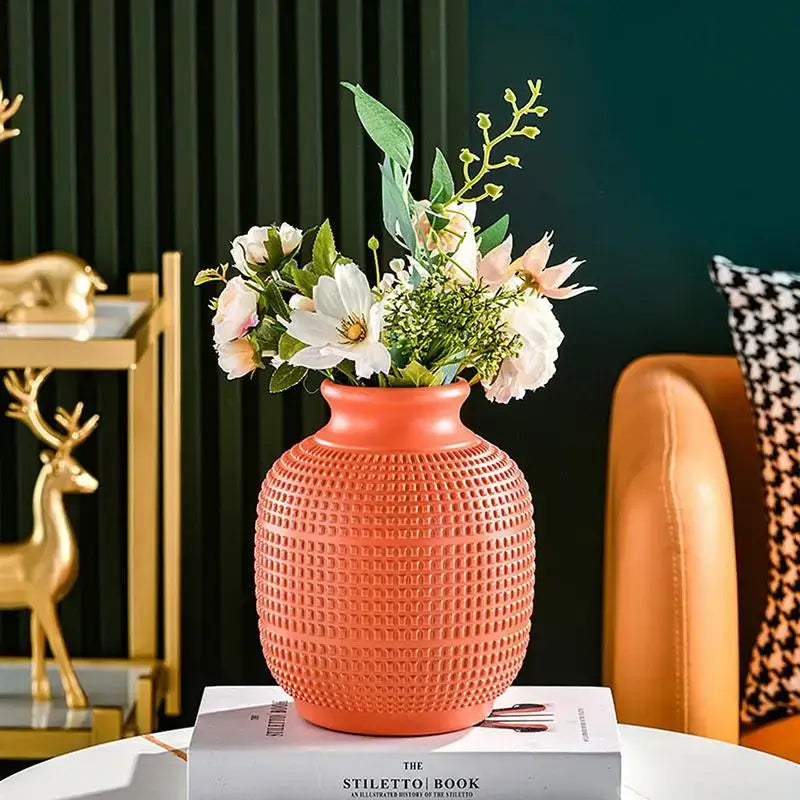 Textured teal modern floral vase living room unbreakable decor