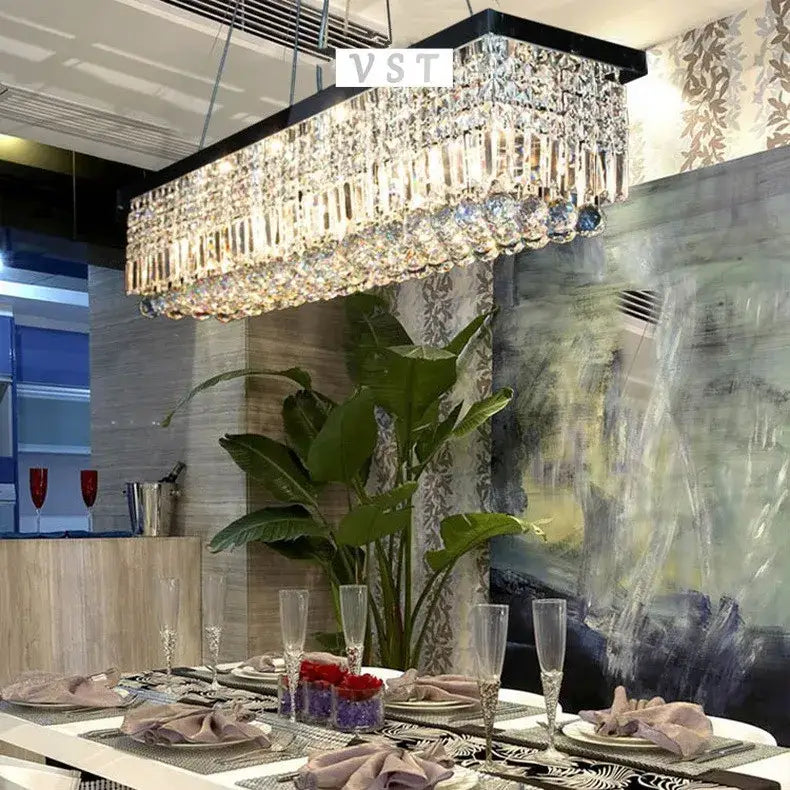 Modern rectangular crystal chandelier for dining room