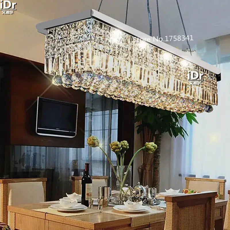 Modern rectangular crystal chandelier for dining room
