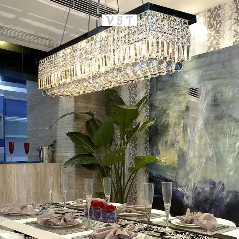 Modern rectangular crystal chandelier for dining room