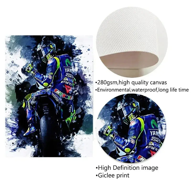 Watercolor motorcycle racing canvas wall art bedroom poster set